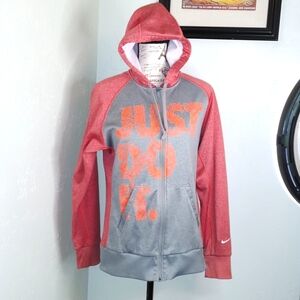 Nike Therma-Fit Hoodie Just Do It Graphic. SZ: Medium Orange and Gray